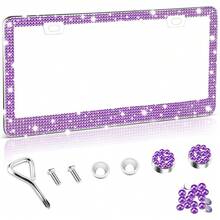 [Free Shipping]Bling License Plate Frame For Women, 1Pack Rhinestone Handcrafted Crystal Premium Stainless Steel, Stainless Steel Car Decorative Accessories With Diamond Sparkle Glitter Caps (Purple),1pc,Purple - Purple - 查看 1