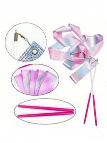 1pc/2pcs/5pcs Rhythmic Gymnastics Ribbons, 2m/4m/6m Dance Ribbons, Dance Performance Silk Ribbons, Glitter Dance Satin Ribbons With Rotating Baton - Multicolor - View 3