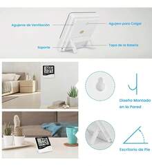 Lecute Higrómetro Digital Medir Temperatura Humedad Pestañas - Blanco y Negro - Ver 5