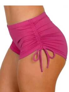 SW Women's Bikini Shorts Sunkini Shorts With Adjustable Side Ties For Beach, Pool, Knot, And Drawstring. - Rosa Fucsia - Ver 2