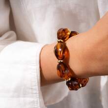 1pc Retro Acrylic Asymmetrical Oval Beaded Elastic Bracelet - Oval - View 3