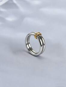 1 件装时尚不锈钢可叠戴戒指，女士适用，适合休闲、派对和聚会场合佩戴 - 銀色 - 查看 4