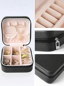 1pc Travel Jewelry Organizer, PU Jewelry Organizer, Convenient Travel Organizer, Cosmetic Organizer, Travel Storage Accessory, Compact Jewelry Box, Jewelry Storage Container, Jewelry Organizer, Earring, Necklace, Ring Storage Box, Travel Essential, Travel Organizer, Holiday Gift, Women's Gift. - Multicolor - View 8