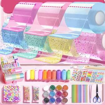 Nanolimkitt med musik, bubbelblåsning, komplett set nanolimtejp dubbelsidigt självhäftande bubbelblåsande stresslindrande leksaksklistermärken (vissa delar skickas slumpmässigt)