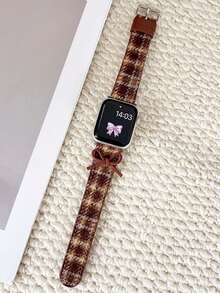 1pc Autumn And Winter Retro Style Bow Checkered PU Leather Watch Strap Compatible With Apple Watch Band Women's 38mm 40mm 41mm 4mm 44mm 45mm 49mm (S10 42)Mm (S10 46)Mm , European & British-Style Women Smartwatch Accessories Watch Strap Compatible With Iwatch Series 11 Ultra 3 SE3 Ultra 2 S10 SE2 9 8 7 SE 6 5 4 3 2 1,Christmas, Thanksgiving, Valentine's Day Gifts. - Chocolate Brown - View 3