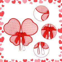 Butterfly Wing For Kids Dot Print Bow Decor Fairy Wing For Valentine's Day Party Costume Cosplay Accessories - Red - View 3