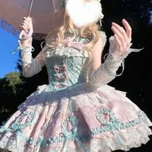 Loli Cat Original Full Dress Dress Bow Lolita Pink Blue Complete Set Other - Peppermint Powder Complete Set - View 1