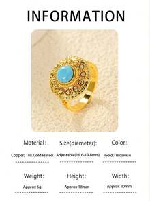 1 peça Vintage Sultan's Collection Joias Incrustadas Turquesa/Vermelho/Esmeralda Processo de Gravação Anéis Femininos, Joias Luxuosas e Elegantes para Mulheres, Uso Diário Versátil, Ideia de Presente Requintada, Perfeita para Festa, Banquete, Decoração de Casamento, Acessório Elegante com Design Delicado