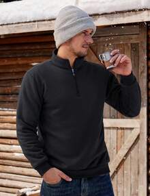 Men's Quarter Zip Pullover Sweatshirts Sherpa Lined Heavyweight Winter Thermal Warm Sweaters, Cozy Fashion - 卡其色 - 查看 11