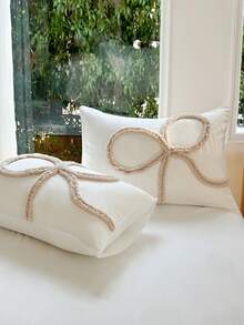 2/3件套白色蝴蝶结图案绗缝涤纶被套组，时尚现代奢华四季皆宜床上用品套装，柔软透气（1个被套+1/2个枕套，不含填充物），儿童青少年女孩床上用品套装，儿童礼物 - 白色 - 查看 5