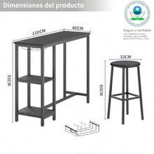 Gaming ChairsMesa de Bar Barra de Cocina Comedor Viene con Dos Sillas para Barras y 3 Niveles de Estantes Adecuado para Cocina y Bar Comedor Negro - negro - Ver 2