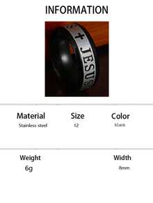 1pc 8mm 316 Titanium Steel 18K Silver/Gold Plated Jesus Cross Bible Wedding Ring, Plus Size - Black - View 11