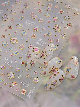 1PC 5D Metal Nail Stickers, Retro Light Luxury Decorative Stickers, Iridescent Gold Flower Nail Decorations, Self-Adhesive DIY Nail Stickers And Stickers, Nail Products And Nail Accessories Nail Tools