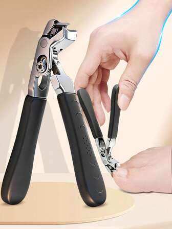 ANDVICTORY 1pc Nail Clipper With Catcher Angled Head Toe Nail Clippers Thick Nails Wide Jaw Opening Toenail Clippers Heavy Duty Long Handle Fingernail Clipper