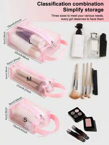 3pcs/Set Pink Transparent Mesh Makeup Bag Set, Including Large Capacity Makeup Organizer, Small Lipstick Pouch, And Medium Travel Toiletry Bag Makeup Travel Toiletry Organizer Clear Essentials Gifts Storage Zipper Accessories Nail Bags, Makeup Bag - Multicolor - View 7