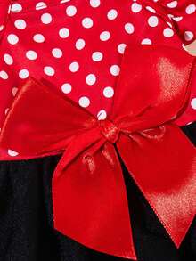 Christmas Pet Costume - Red & Polka Dot Tulle Dress With Puffy Sleeves, Button Closure, Elegant Holiday Outfit For Small Dogs & Cats Adorable Red Dog Dress With Breathable Tulle Skirt - Easy-Pull Head Design For Spring Summer Outfits, Puppy Party Costume For Small Medium Large Dogs - 黑紅 - 查看 6