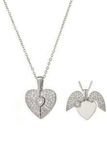 Customized Engraved Text Necklace With Synthetic Stone, Openable Heart-Shaped Pendant, Girlfriend/Couple Combination, Stainless Steel Engraved Name Necklace, Valentine's Day/Christmas Gift - Multicolor - View 6