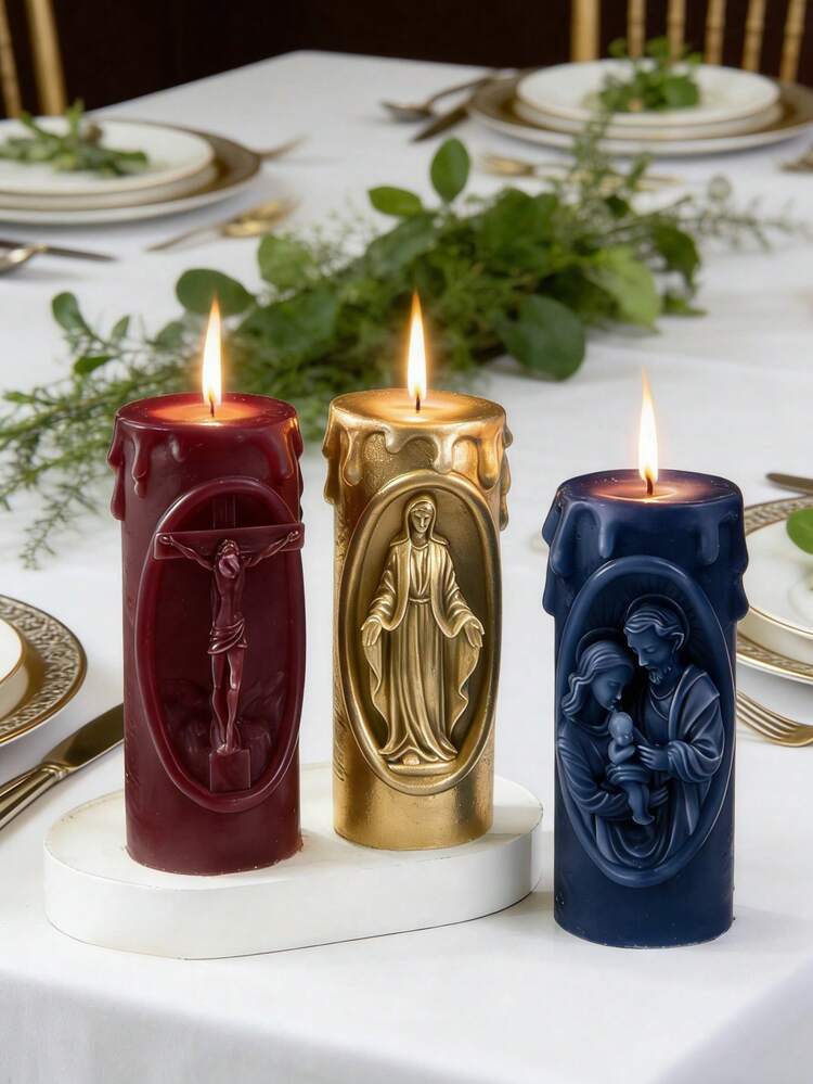 1pc Jesus 3D Cylinder Candle Mold - Flexible/Reusable For Candle/Epoxy/Soap, Religious Decor/Birthday Gifts Silicone Mold - White - View 3