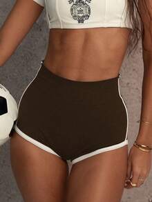 PinkTip Black Slim-Fit Cycling Shorts, 3D Shaping, White Trim, High-Waist Design, Compression Function, Suitable For Cycling, Running And Gym Workouts Summer Sports - Coffee Brown - View 5