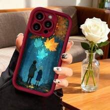 Cubierta de teléfono con diseño artístico para iPhone 14 Pro Max Negro con estampado de hojas de otoño y pareja bajo el bosque mágico ideal para uso diario y regalos - Blanco - Ver 4