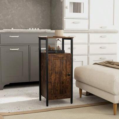 Mesa lateral/mesa de centro com design industrial, mesa de centro com prateleira ajustável, para sala de estar, quarto, 34 x 30 x 80 cm, marrom rústico