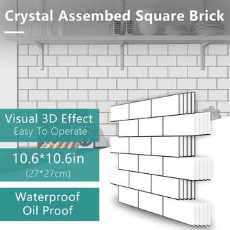 10/20片装装饰墙贴，地铁瓷砖贴纸，适用于厨房和浴室，自粘可移除PVC瓷砖贴纸，防水家居装饰，光滑表面，条纹图案，矩形墙面装饰
