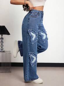 Mobula Sound 休闲优雅百搭直筒宽松女式牛仔裤，适合春夏季、休闲、度假、日常穿着、约会、旅行 - 藍色 - 查看 4