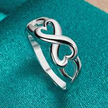 925纯银镀层双心形7-10号女士情侣婚礼派对时尚魅力戒指 - 銀色 - 查看 2