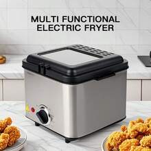 Electric Deep Fryer, For Home And Commercial Use, Multifunctional High-Performance Fryer, 900 W Rapid Heating Power, Constant Temperature Control, Large Capacity For 3-4 People, Non-Stick Inner Pot, Ideal For Frying Chicken And French Fries, Heat-Resistant Handle, Transparent Lid