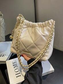 Fashionable Shoulder Bag, Versatile Chic Square Crossbody Bag, Chain Strap Shoulder Bag, Minimalist Stylish Ladies Shoulder Bag, Quilted Underarm Bag