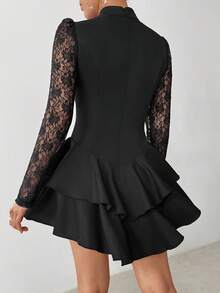 Vestido de moda elegante con encaje, parches y volantes en el bajo, ideal para bailes de graduación - Negro - Ver 3