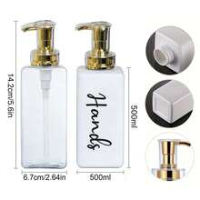 2 pièces Distributeur de savon pour les mains et la vaisselle dans l'évier ou sur le plan de travail de la cuisine, contenant de 500 ml pour le liquide vaisselle, avec pompe, carré doré, blanc et transparent (avec étiquette) - Multicolore - Voir 8