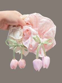 1/2个儿童简约可爱卡通郁金香发圈，百搭优雅，适合女孩扎马尾辫、丸子头等发型 - 彩色 - 查看 1