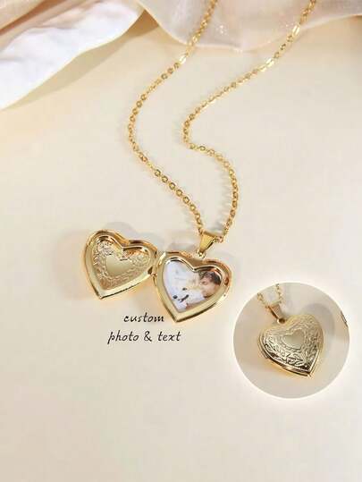 Custom Heart Locket Necklace, Heart Locket Necklace With Photo, Gold Vintage Heart Locket Necklace, Locket That Opens, Gift For MOM