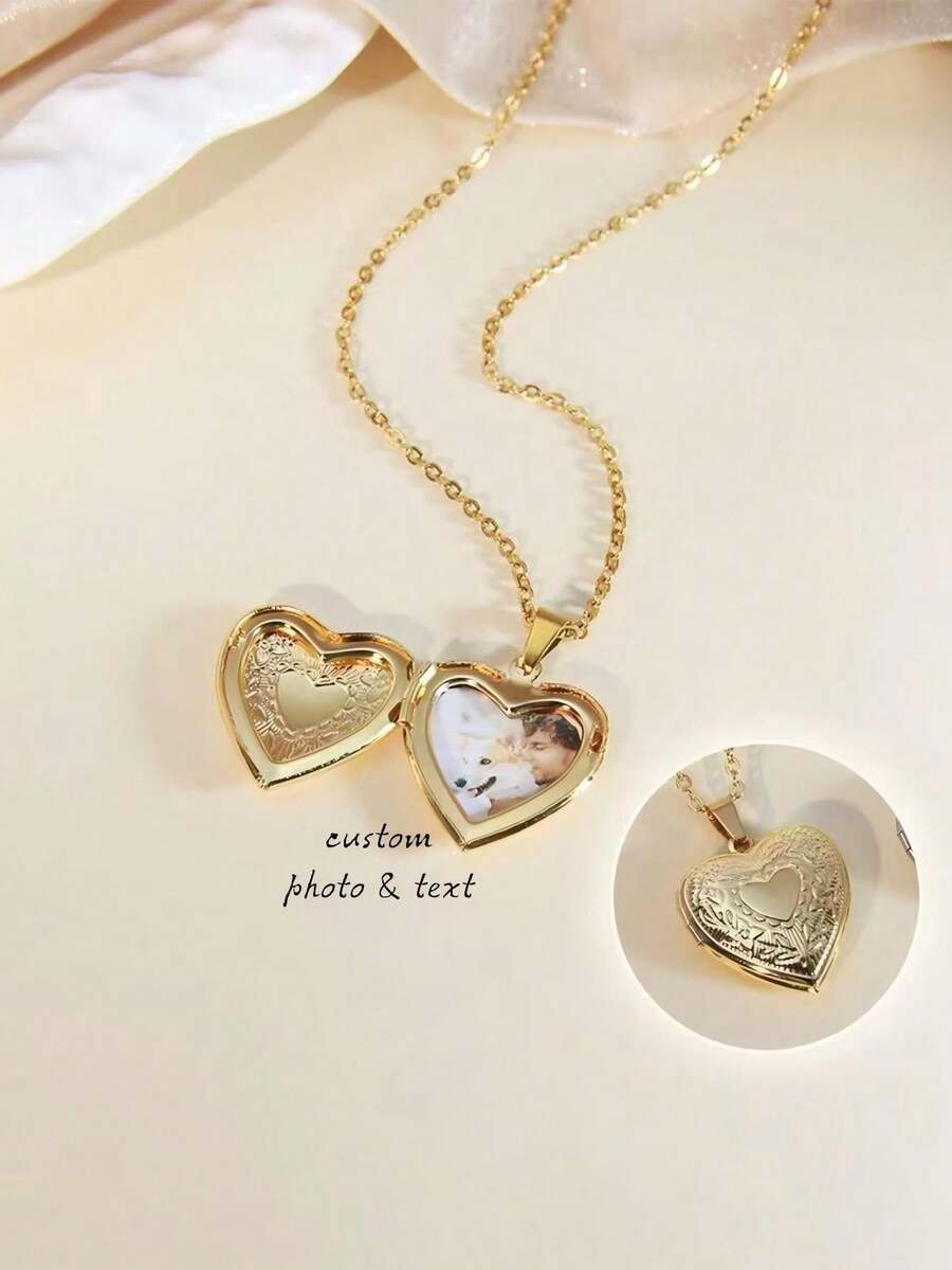 Custom Heart Locket Necklace, Heart Locket Necklace With Photo, Gold Vintage Heart Locket Necklace, Locket That Opens, Gift For MOM - Multicolor - View 1