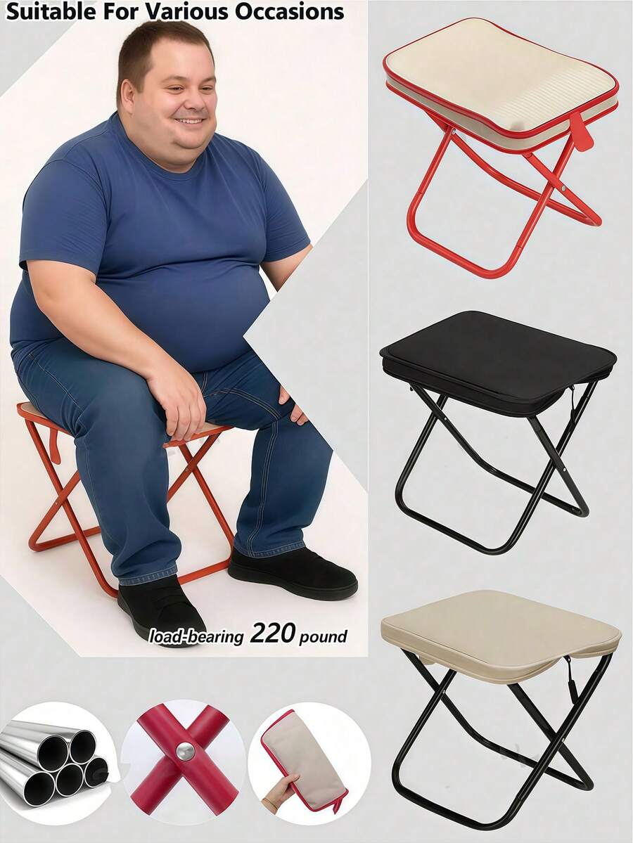 1个/2个装可折叠露营凳，带收纳袋，成人便携椅，承重高达300磅，适合旅行、徒步、钓鱼、野餐、露营（黑色迷你轻便户外椅 - 小型便携座椅，适用于露营、园艺、海滩徒步、钓鱼），带脚踏和收纳袋 - 查看 1
