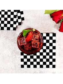 Black & White Checkered Racing Flag Print Napkins, Suitable For Car Themed Birthday Parties, Dinners, And Other Racing Themed Events - Multicolor - View 4