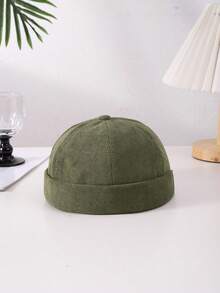 1 pièce Chapeau sans bord ajustable en velours côtelé de couleur unie pour homme, style décontracté simple de type streetwear hip hop pour un port quotidien - couleur unie - Voir 18
