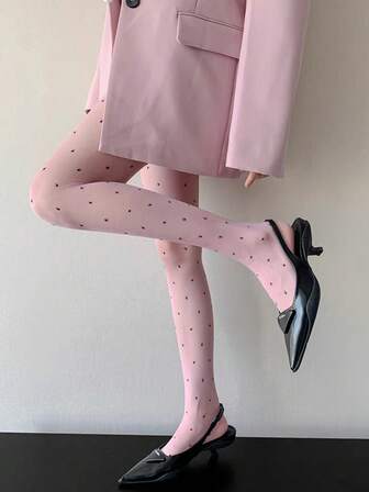 1 par de pantimedia ultradelgada de mujer con estampado de lunares franceses