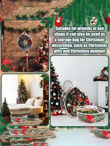 1个透明圣诞花环收纳袋，带提手，圆形重型PVC装饰整理袋，防尘节日装饰收纳容器，适用于人造花环、饰品、松枝。 - 透明 - 查看 5