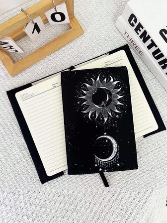 A5 Sun And Moon Book Cover - Diary Set With Humorous Illustrations, Washable By Hand And Machine, An Unexpected Storage Cover For Office And Study Supplies, Cute Book Cover, Notebook Protector, A5 Planner Cover, With Decorative Accessories.
