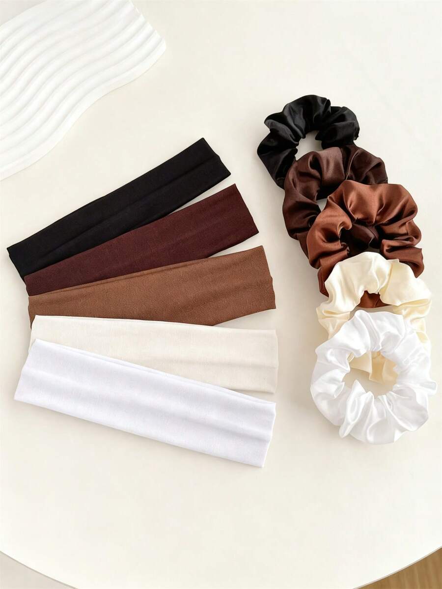 10 pezzi Set di elastici e scrunchies per capelli minimalisti, accessori per capelli eleganti e sportivi per lo yoga, versatili per uso quotidiano per ragazze - Multicolore - Visualizzare 1