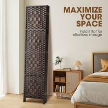 Room Divider 8 Panel Folding Wooden Privacy Screens Tall Fabric Divider For Room Separation 1.7Mx3.2M Partition Room Dividers Freestanding For Living Room Bedroom Office Brown - Brown - View 7