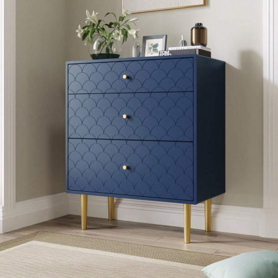 Chest Of Drawers With 3 Drawers, Sideboard/Highboard For Bedrooms And All Living Spaces, Navy Blue - H89/W75/D40 Cm - Navy Blue - View 1