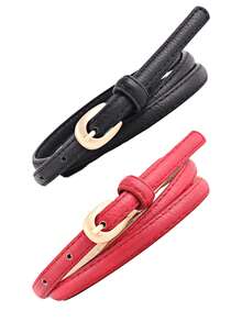 حزام رفيع جديد للنساء 1/2 قطعة، حزام زخرفي عملي لفستان أو قميص، إبزيم إبرة، حزام متعدد الاستخدامات للملابس اليومية والعمل - متعدد الألوان - مشاهدة 2