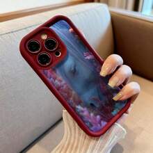 Cubierta de telefono con borde negro diseño de caballo azul con flores coloridas para iPhone 14 Pro Max estilo artístico ideal para uso diario y regalos - Burdeos - Ver 6