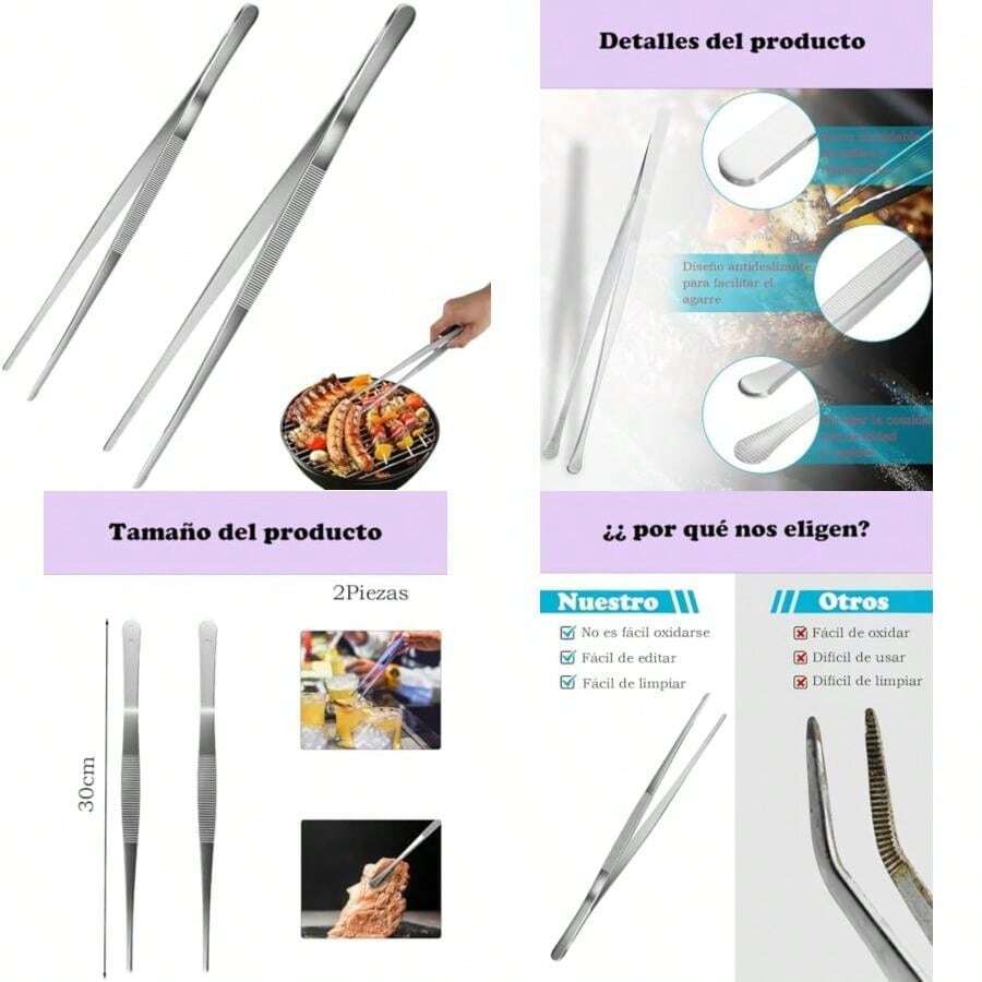 2piezas Pinzas Chazon, Pinzas Para Cocina, Pinzas De Precision Cocina, 30 Cm, Acero Inoxidable, Antióxido duradero,Para Cocina, Restaurante, Barbacoa etc(default) - Multicolor - Ver 1