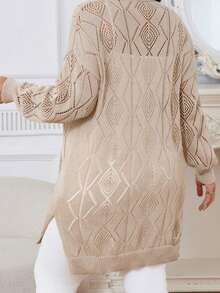 1pc Solid Color Knitted Ribbed Plus Size Women Dress, Suitable For Vacation And Daily Wear, Autumn/Winter Spring - Apricot - View 3