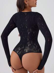 Women's Hole-Drawn Tight-Fitting Jumpsuit - Black - View 3