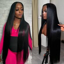 200% Density 4x4 5x5 13x4 Invisible HD Lace Front Human Hair Wig Put Cut Put On And Go Straight Lace Closure Wigs Bye Bye Knots Glueless Pre Plucked Virgin Brazilian Human Hair Long Wig With Baby Hair - Natural Black - 查看 2